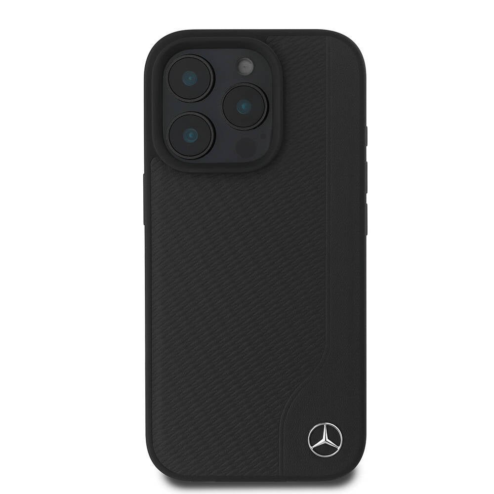 MERCEDES BENZ iPhone 16 Pro Orjinal Lisanslı Magsafe Şarj Özellikli 3D Metal Logolu Wood Imitation Deri Kılıf