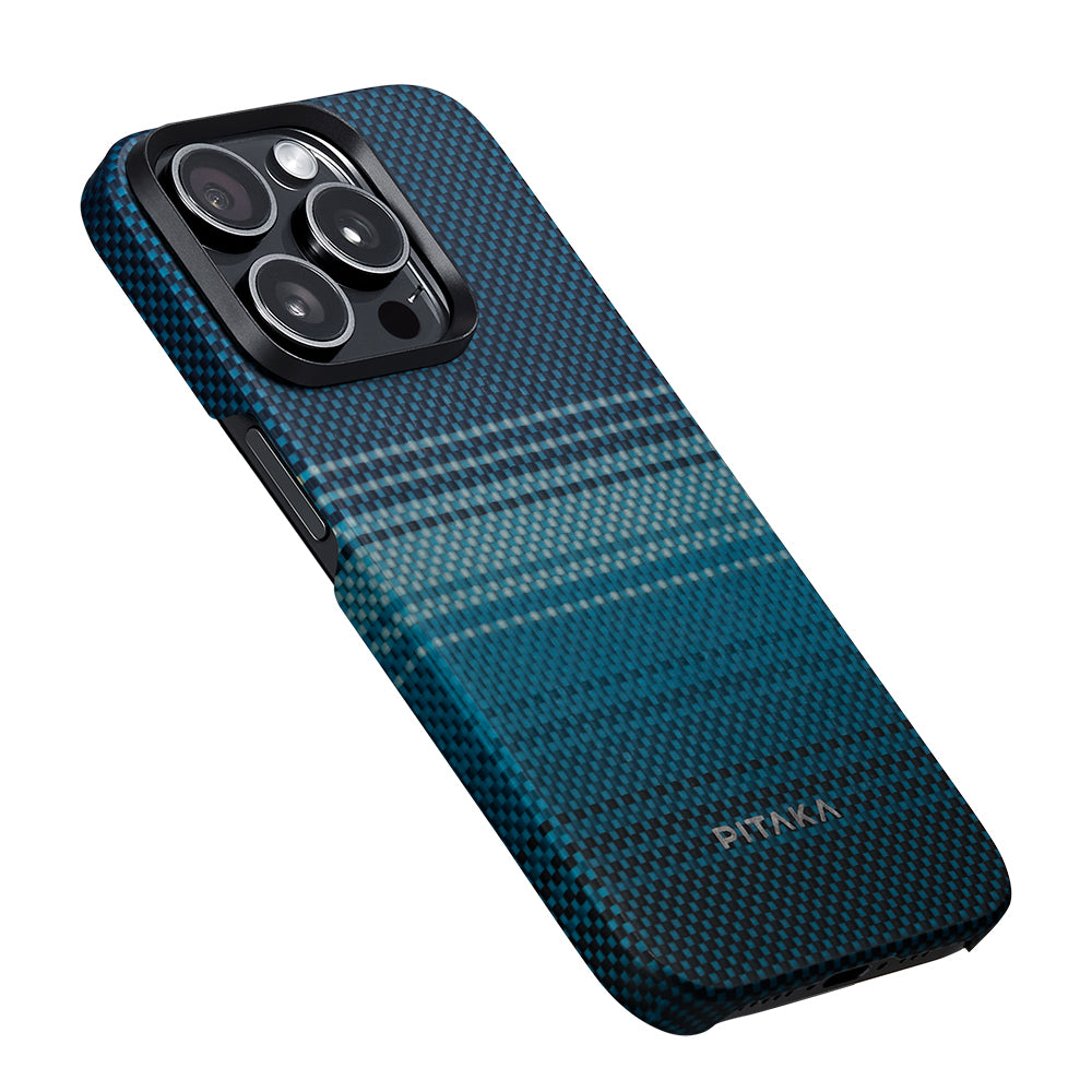 PİTAKA Magsafe Şarj Özellikli İPhone 15 Pro Max Aramid Fiber Tactile Woven Sunset-Moonrise Serisi Moonrise Kılıf