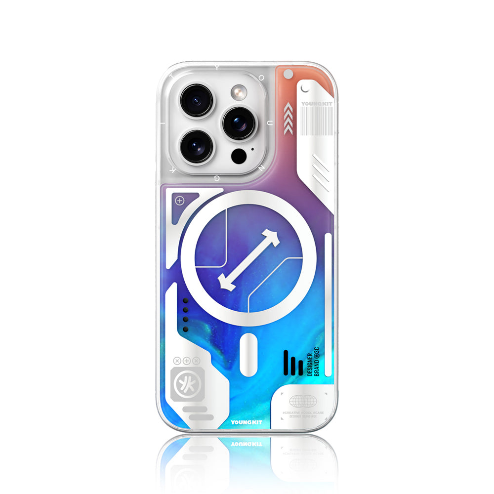 YOUNGKİT iPhone 16 Pro Max Magsafe Şarj Özellikli Parlak Kumlu Sıvılı Tasarımlı Galaxy Fantasy Serisi Mavi Kılıf
