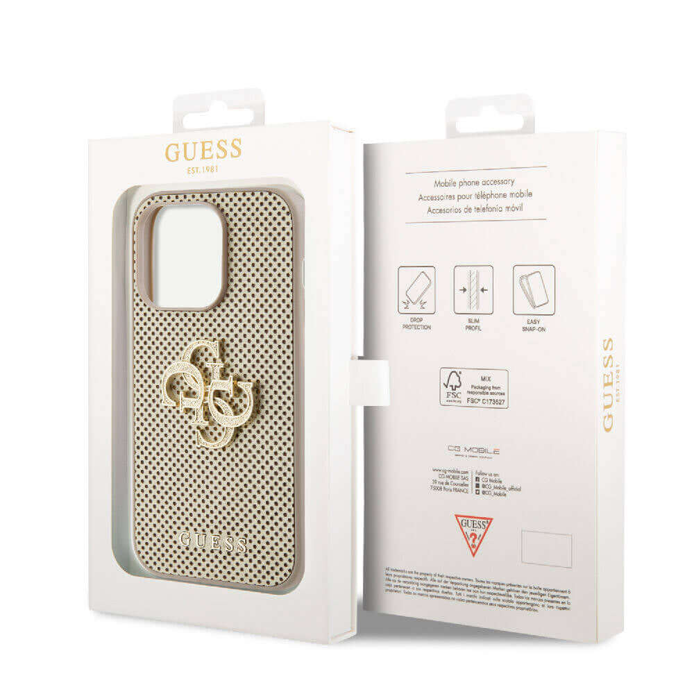 Guess Orjinal Lisanslı Delikli Yazı ve 4G Glitter Büyük Metal Logolu Gold Kapak - enzaksesuar