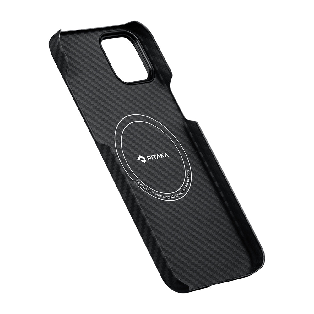 PİTAKA iPhone 15 Plus Magsafe Şarj Özellikli 1500D Aramid Fiber Ultra-Slim Classic Serisi Black-Grey Twill Kılıf