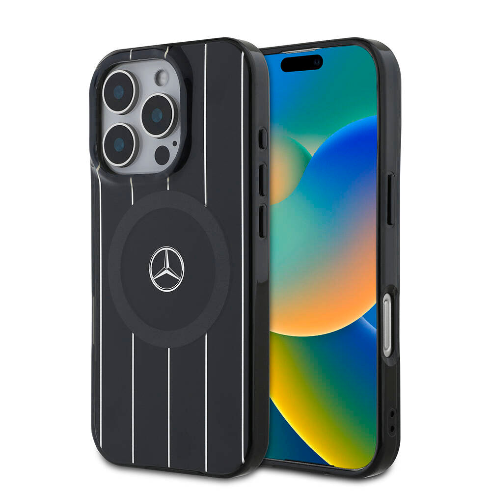 MERCEDES BENZ iPhone 16 Pro Orjinal Lisanslı Magsafe Şarj Özellikli Çift Katmanlı Paralel Çizgi Desenli Kılıf