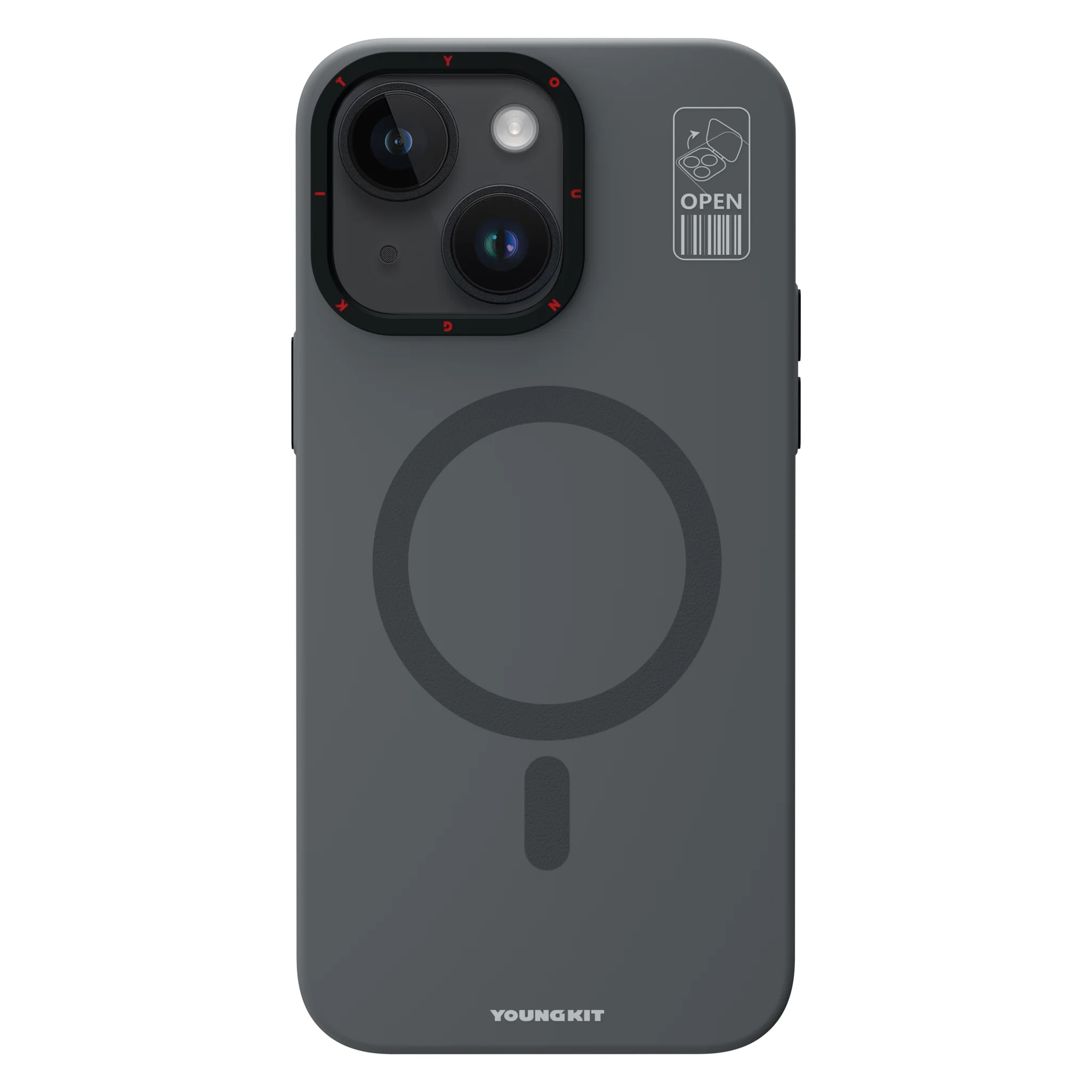 YOUNGKIT iPhone 15 Standlı Hermit Bracket Serisi Gri Kılıf