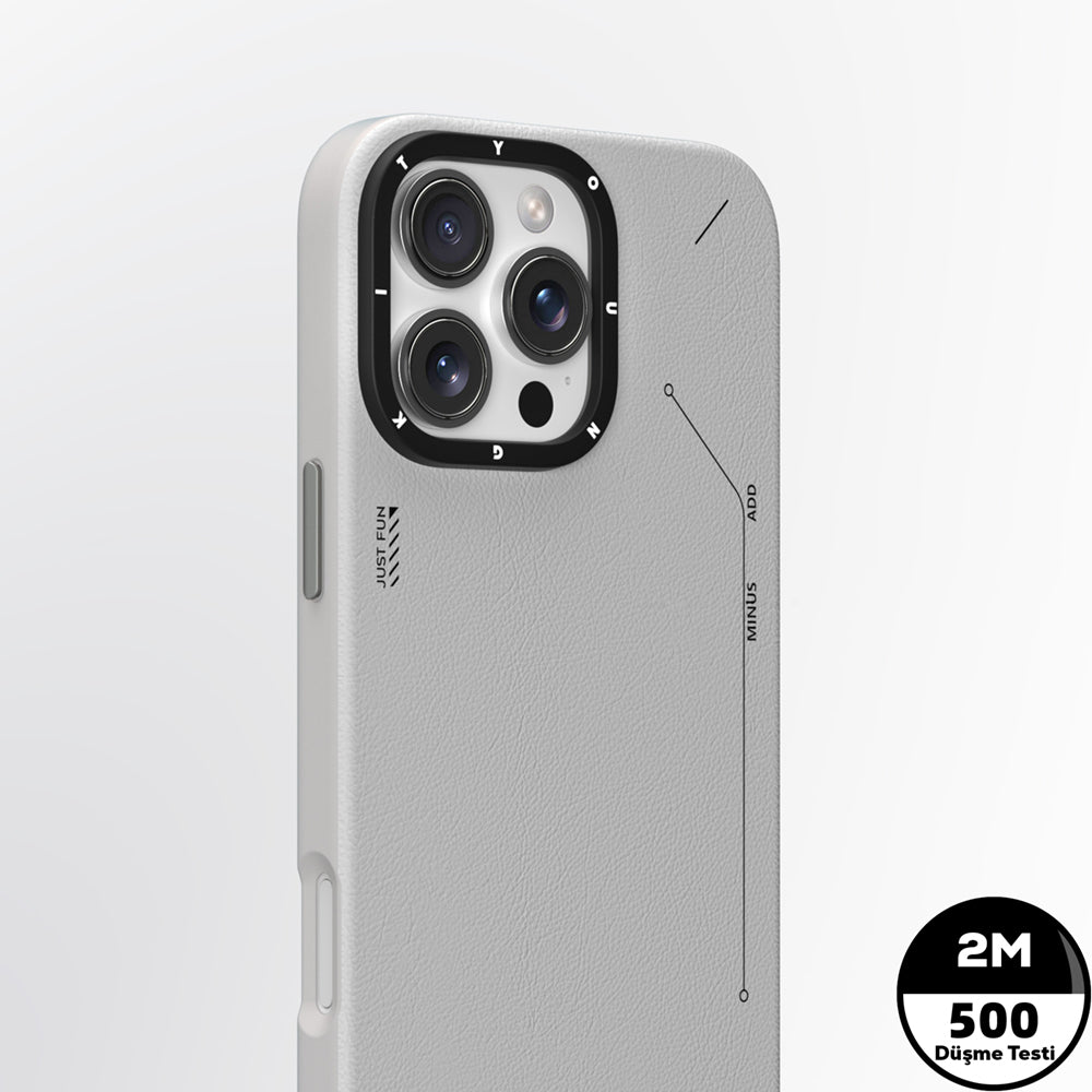 YOUNGKIT iPhone 16 Pro Max Magsafe Şarj Özellikli Basit Mat Deri Desenli Tech Fashion Serisi Gri Kılıf