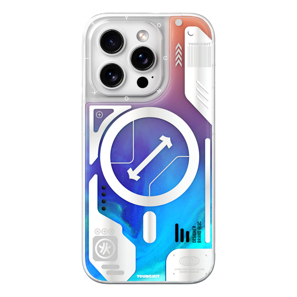 YOUNGKİT iPhone 16 Pro Max Magsafe Şarj Özellikli Parlak Kumlu Sıvılı Tasarımlı Galaxy Fantasy Serisi Mavi Kılıf