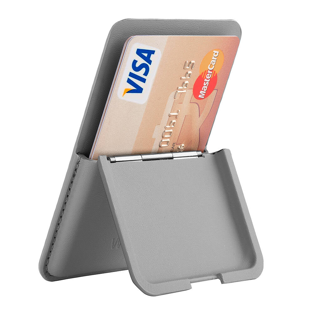 Wiwu MW-001 Pop-Up Sade Tasarımlı 3 Hazneli PU Magnetik Standlı Gri Kartlık - enzaksesuar