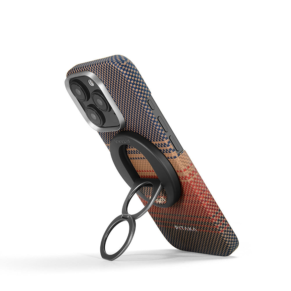 Magsafe Şarj Özellikli Grip 3 Standlı Aramid Fiber Pitaka Tactile Woven Sunset-Moonrise Serisi Sunset Kapak - enzaksesuar
