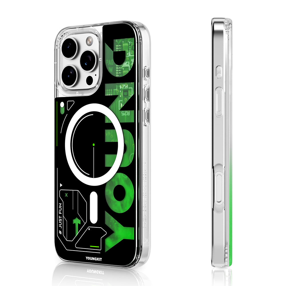 YOUNGKİT iPhone 16 Pro Max Magsafe Şarj Özellikli Airbagli Çift Katmanlı Future Streamer Serisi Yeşil Kılıf