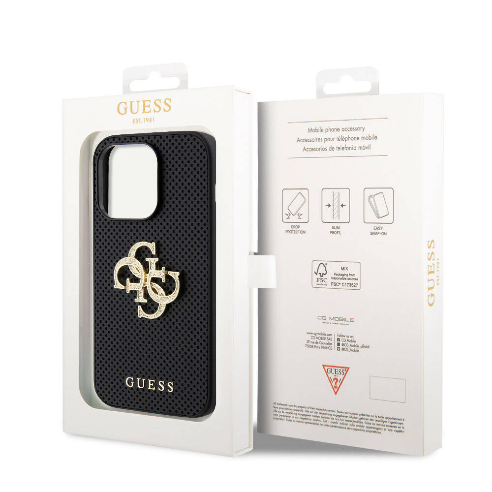 Guess Orjinal Lisanslı Delikli Yazı ve 4G Glitter Büyük Metal Logolu Siyah Kapak - enzaksesuar