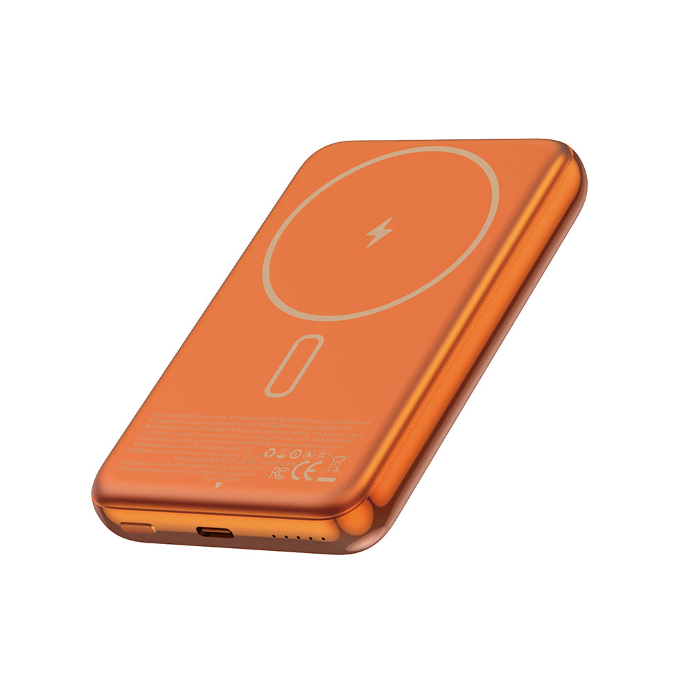 Wiwu Wi-P089 LED Işık Göstergeli PD 20W Kablosuz Powerbank 10.000mAh 15W Turuncu