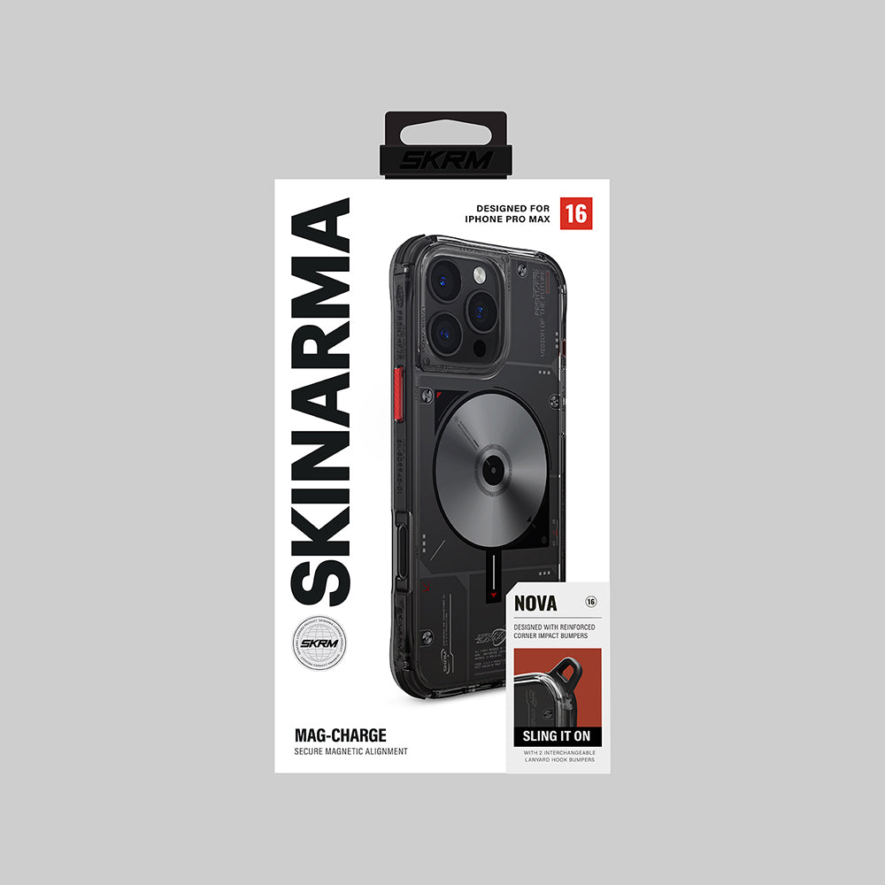 SKINARMA iPhone 16 Pro Max Magsafe Şarj Özellikli Disk Desenli Airbag Tasarımlı Nova Siyah Kılıf