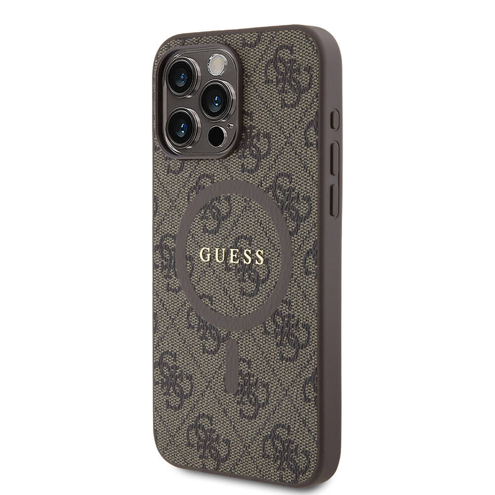 Guess Orjinal Lisanslı Magsafe Şarj Özellikli 4G Desenli Yazı Logolu Kahverengi Kapak - enzaksesuar