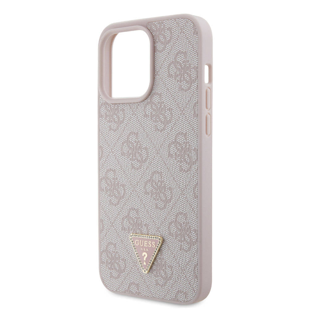 Guess Orjinal Lisanslı PU Deri Taşlı Üçgen Logo 4G Desenli Strass Pembe Kapak - enzaksesuar