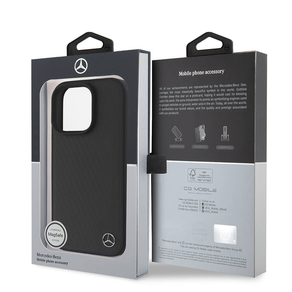 MERCEDES BENZ iPhone 16 Pro Orjinal Lisanslı Magsafe Şarj Özellikli 3D Metal Logolu Wood Imitation Deri Kılıf