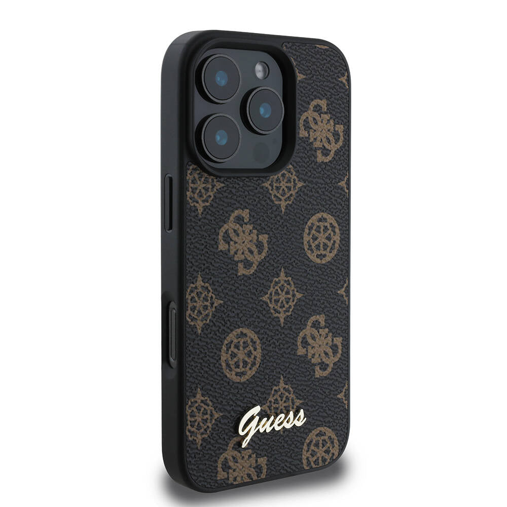 GUESS iPhone 16 Pro Orjinal Lisanslı Magsafe Şarj Özellikli Yazı Logolu Peony Siyah Kılıf