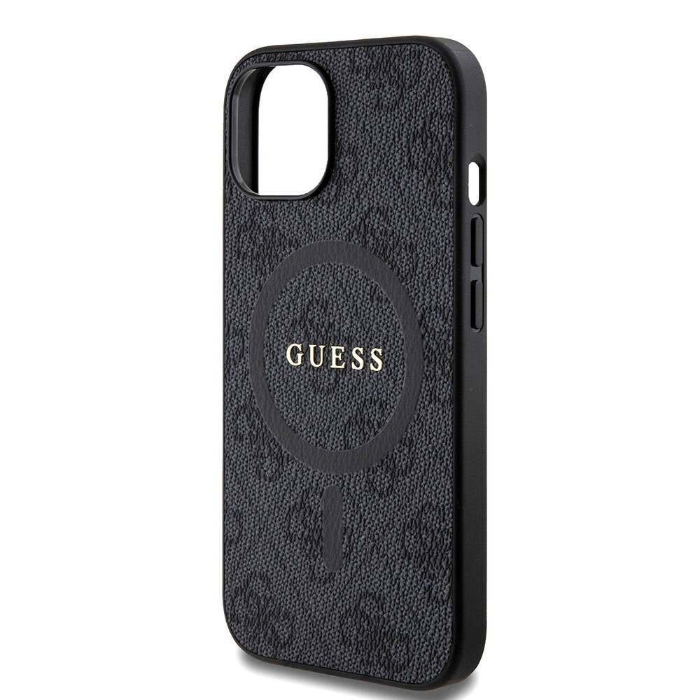 GUESS iPhone 14 Orjinal Lisanslı Magsafe Şarj Özellikli 4G Desenli Yazı Logolu Siyah Kılıf
