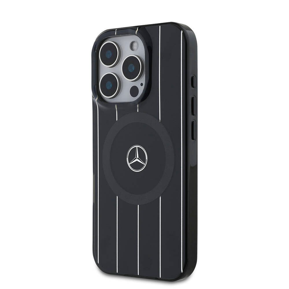 MERCEDES BENZ iPhone 16 Pro Orjinal Lisanslı Magsafe Şarj Özellikli Çift Katmanlı Paralel Çizgi Desenli Kılıf
