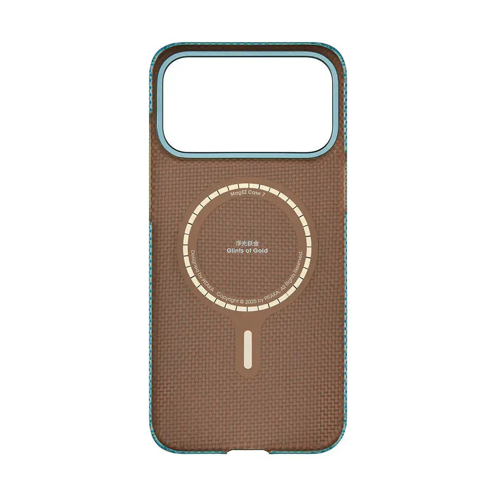 Apple iPhone 17 Pro Max Kılıf M-safe Şarj Özellikli Aramid Fiber Pitaka Glints of Gold Ultra Slim Serisi Mavi Kapak
