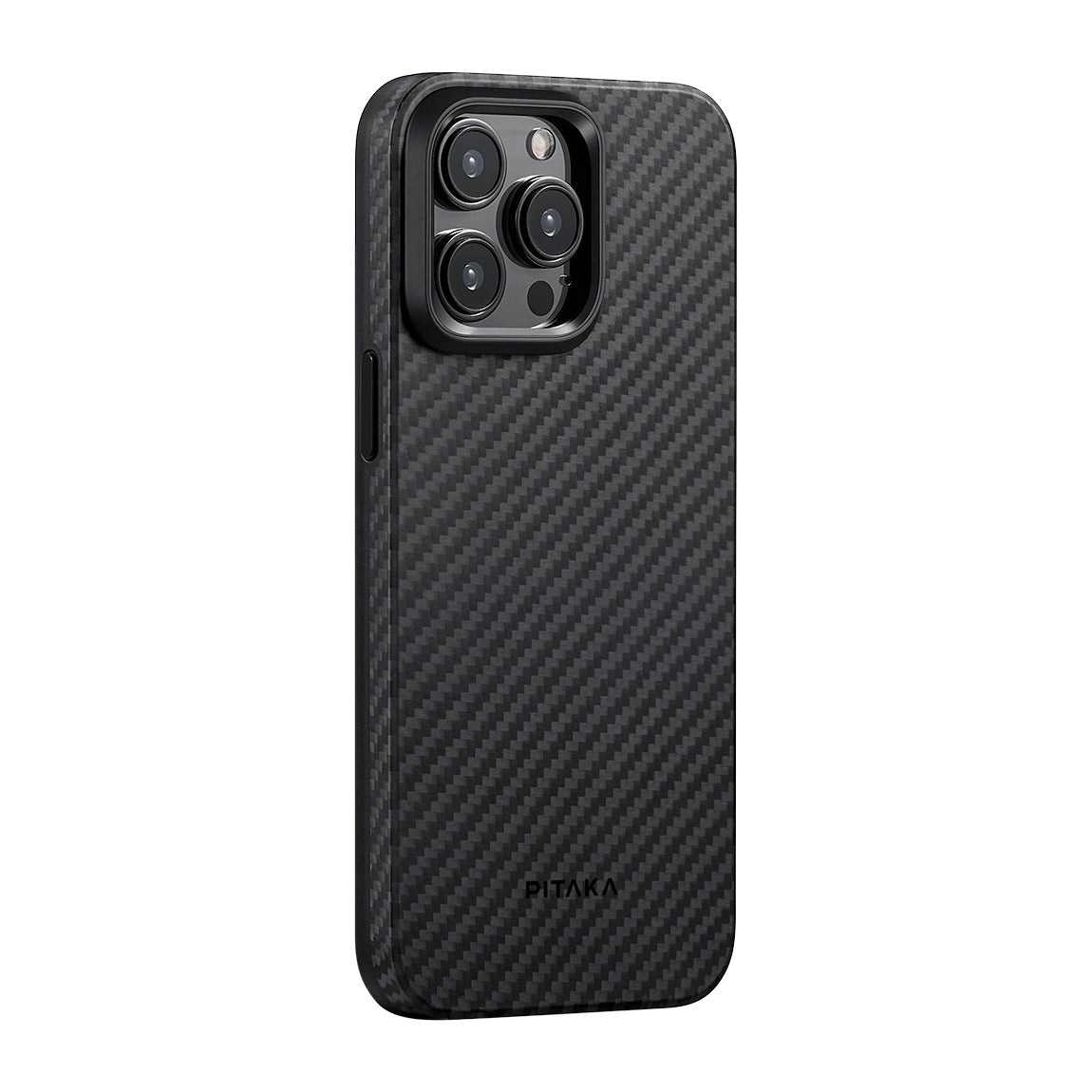 PİTAKA Magsafe Şarj Özellikli İPhone 15 Pro Max 1500D Aramid Fiber Military-Grade Classic Serisi Black-Grey Twill Siyah Kılıf
