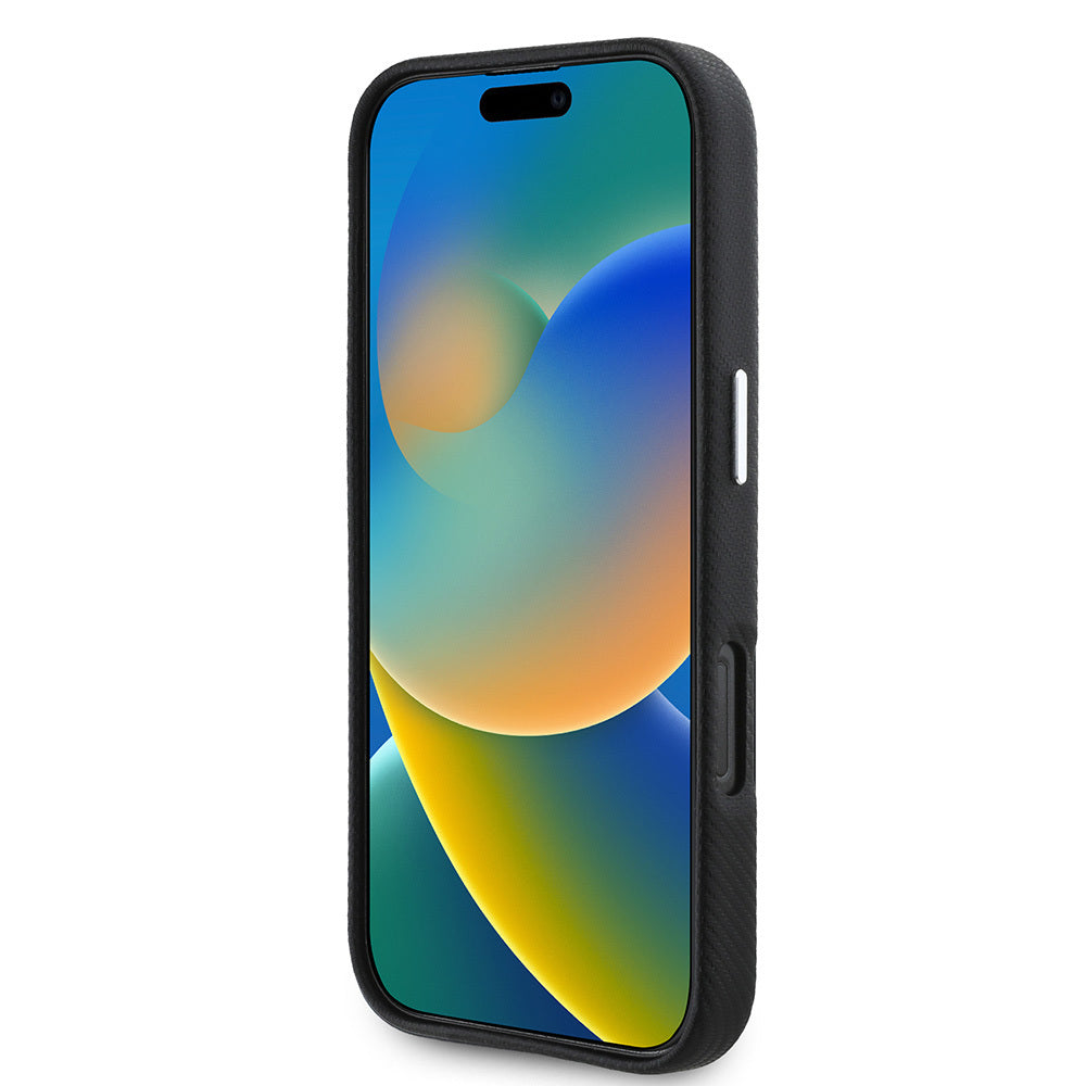 BMW iPhone 16 Pro Orjinal Lisanslı Tam Sarılmış Kevlar Tasarımlı Metal Logo Suni Deri Kılıf