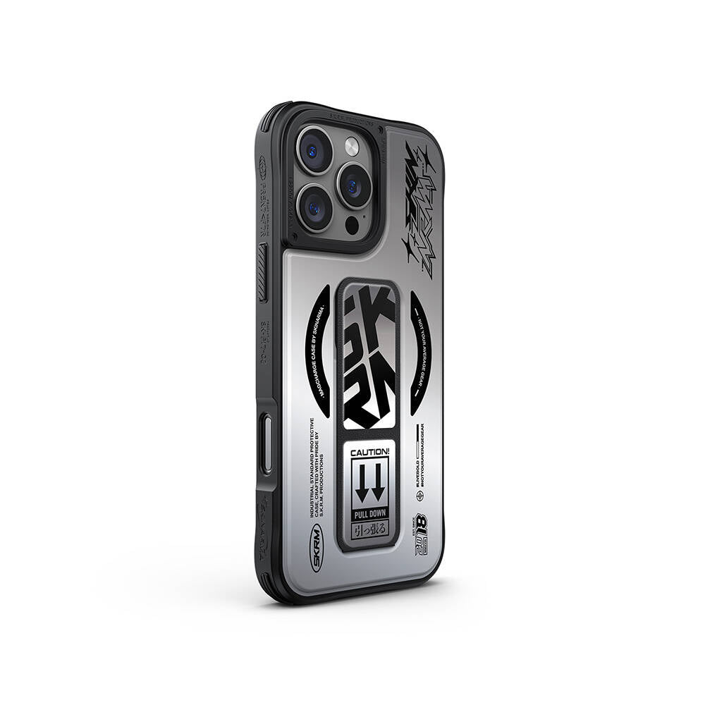 Magsafe Şarj Özellikli Holografik Tasarımlı Standlı Deri Görünümlü Skinarma Kira Kobai Gümüş Kapak - enzaksesuar