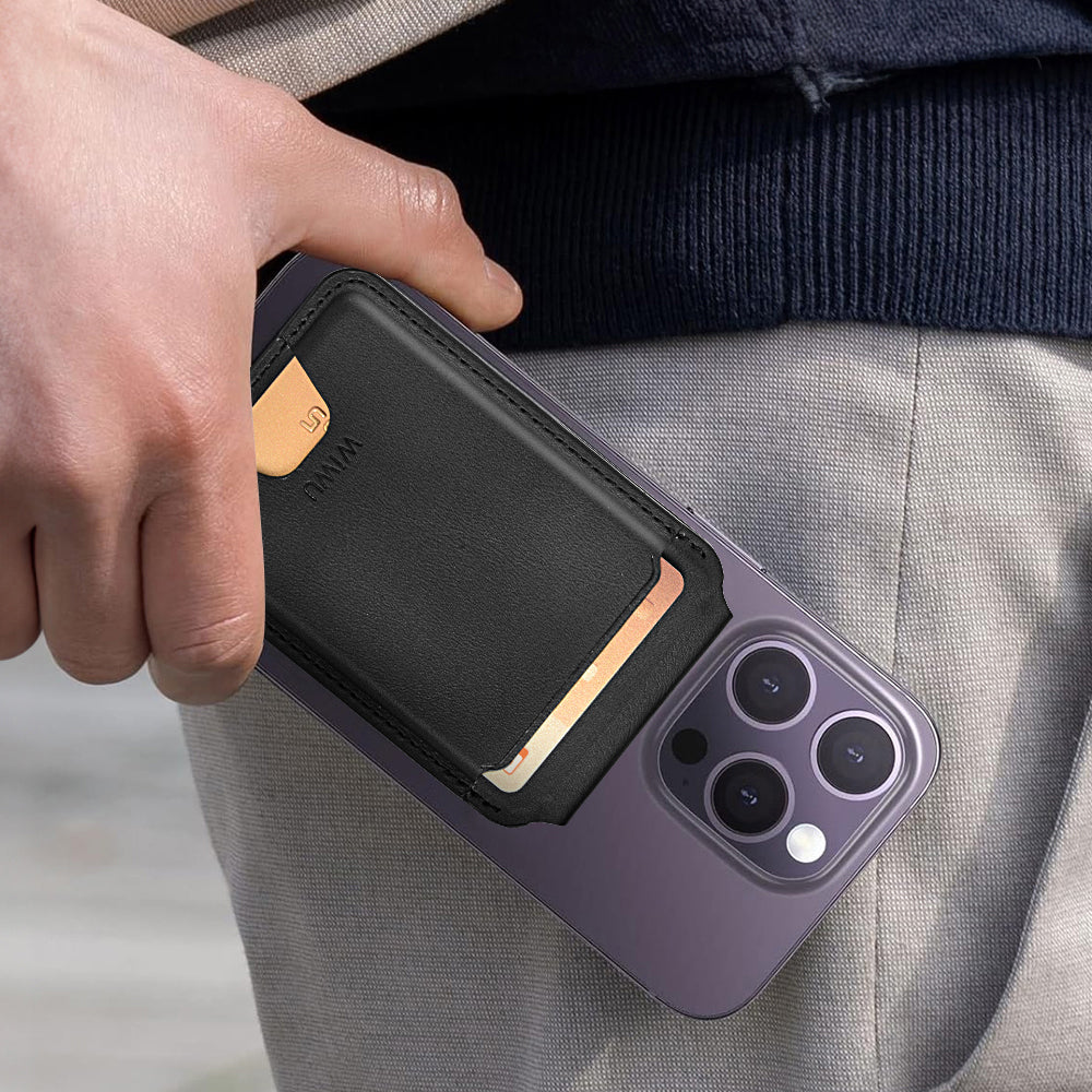 WİWU MW-005 Magnetik Standlı Kartlık Qi Kablosuz Şarj Uyumlu FindMy Özellikli Mag Wallet Siyah