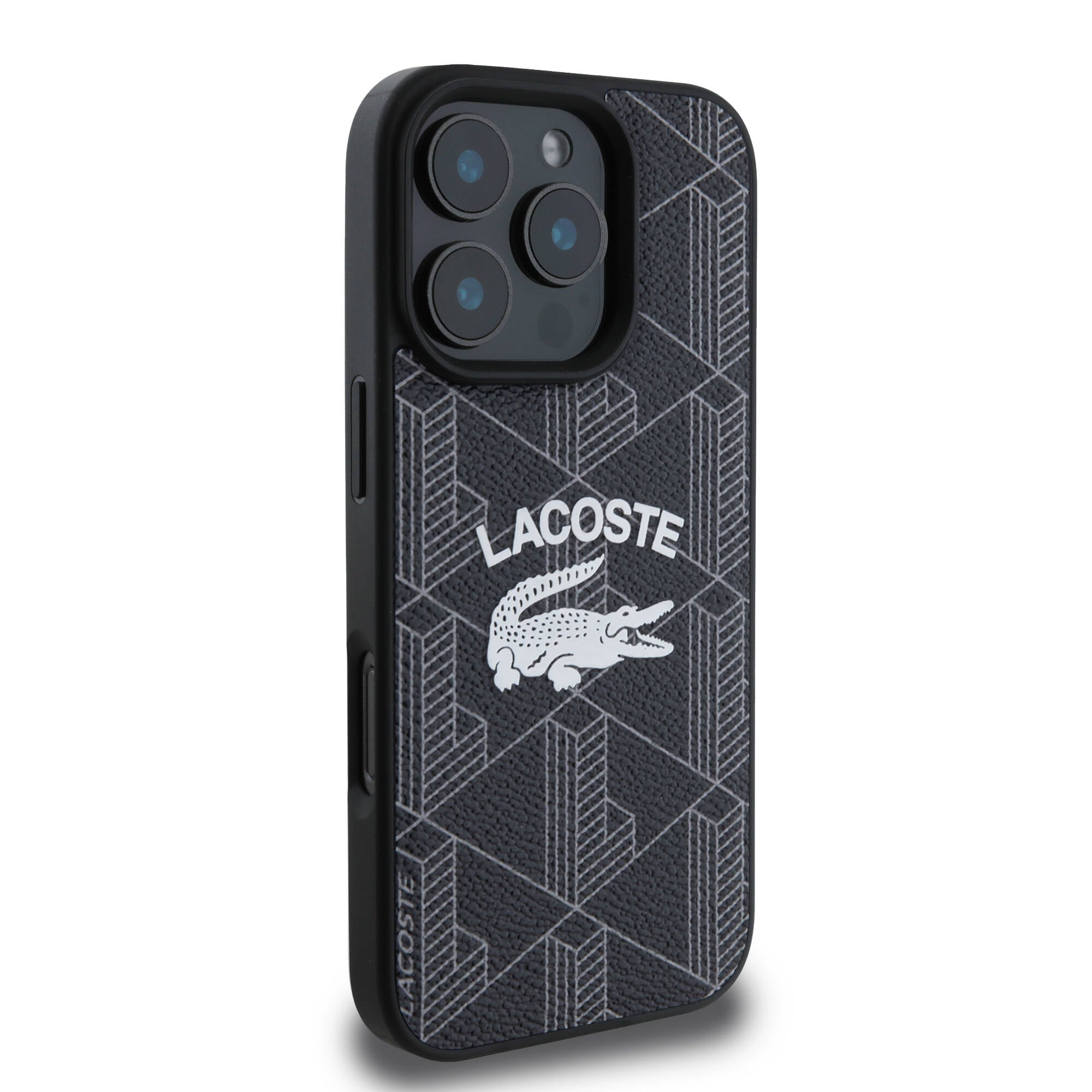 LACOSTE iPhone 16 Pro Max Orjinal Lisanslı Magsafe Şarj Özellikli Mono Vintage Logo Siyah Kılıf
