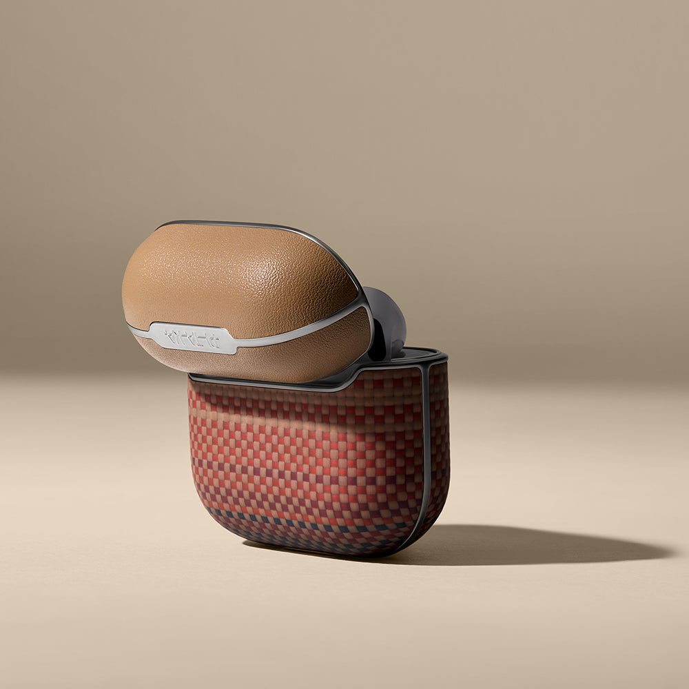 Apple Airpods Pro 2 Kılıf Aramid Fiber Pitaka Tactile Woven Sunset-Moonrise Serisi Sunset Kapak Kahverengi