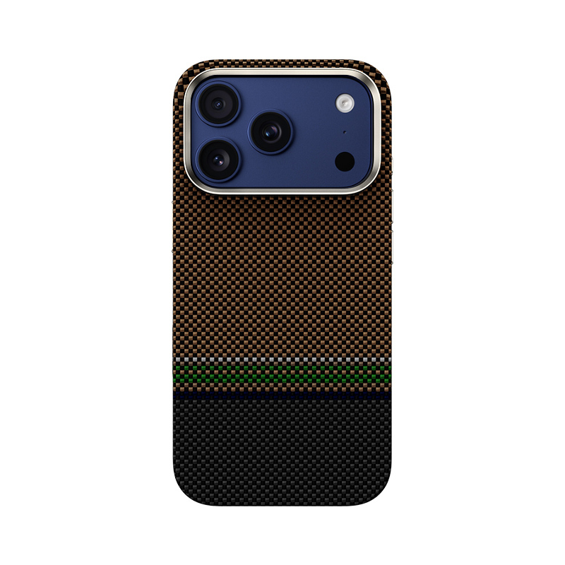 Apple iPhone 17 Pro Max Kılıf M-safe Şarj Özellikli Karbon Fiber Tasarımlı Benks Prestige ArmorPro Kevlar Kapak Gold