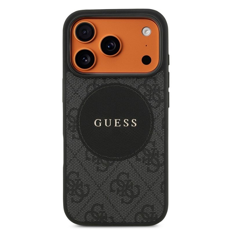 Apple iPhone 17 Pro Kılıf Guess Orjinal Lisanslı M-safe Şarj Özellikli Yazı Logolu Circle Classic Kapak Siyah