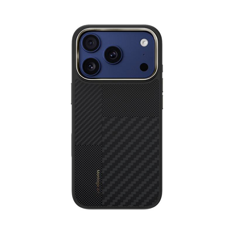 Apple iPhone 17 Pro Max Kılıf M-safe Şarj Özellikli Karbon Fiber Benks Montage Hybrid ArmorPro Kevlar Kapak Siyah
