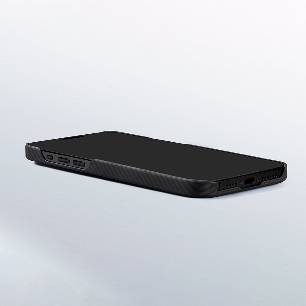 PİTAKA iPhone 15 Plus Magsafe Şarj Özellikli 600D Aramid Fiber Ultra-Slim Classic Serisi Black-Grey Twill Kılıf