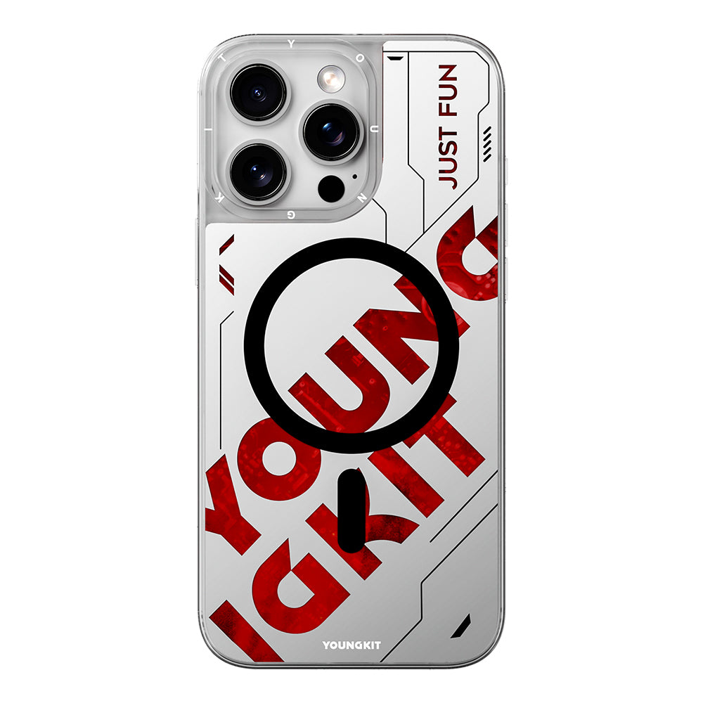 YOUNGKİT iPhone 16 Pro Max Magsafe Şarj Özellikli Airbagli Çift Katmanlı Future Streamer Serisi Kırmızı Kılıf