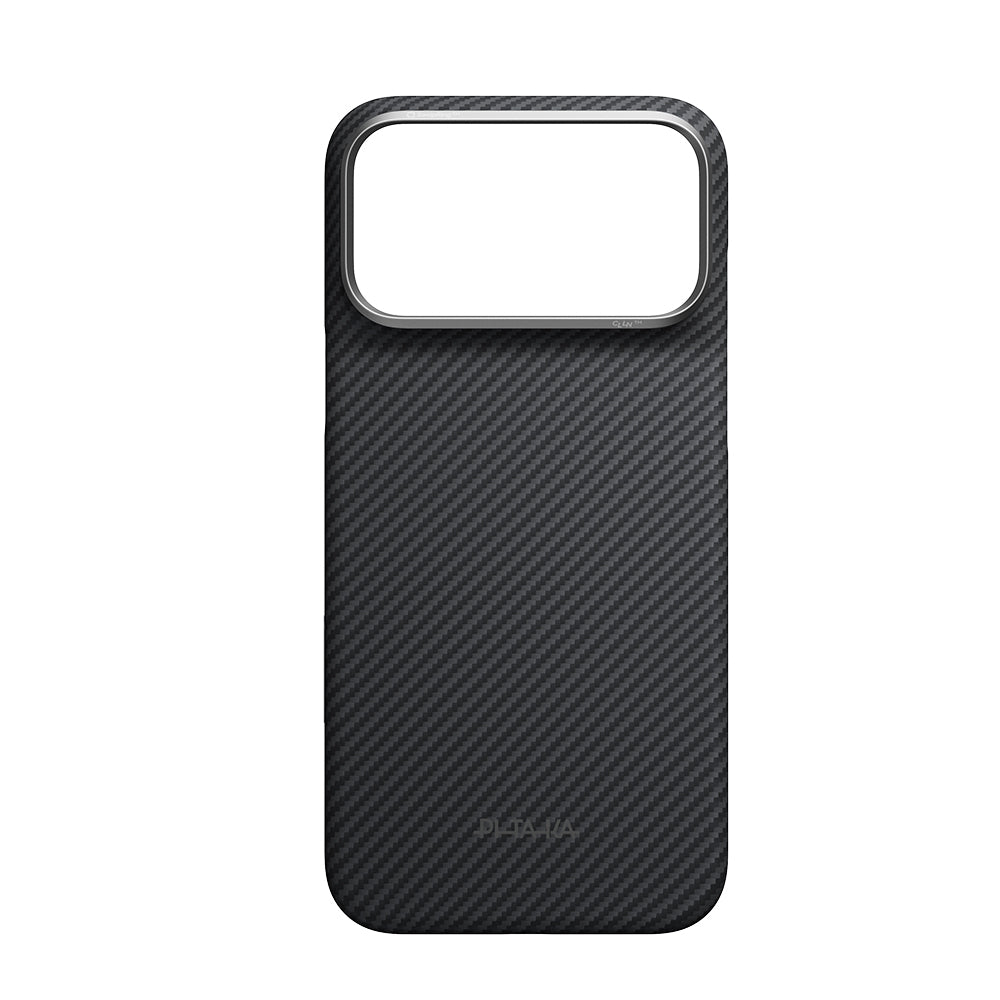 Apple iPhone 18 Pro Max Kılıf M-safe Şarj Özellikli 1500D Aramid Karbon Fiber Pitaka Ultra-Slim Classic Serisi Black-Grey Twill Kapak