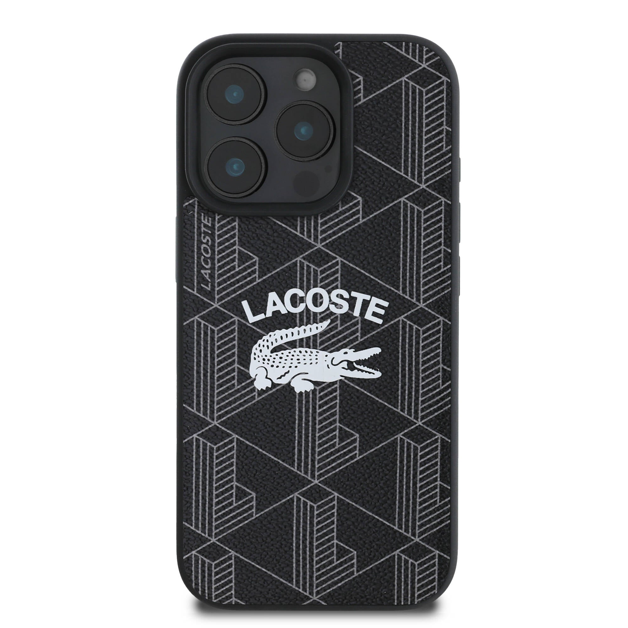 LACOSTE iPhone 16 Pro Max Orjinal Lisanslı Magsafe Şarj Özellikli Mono Vintage Logo Siyah Kılıf