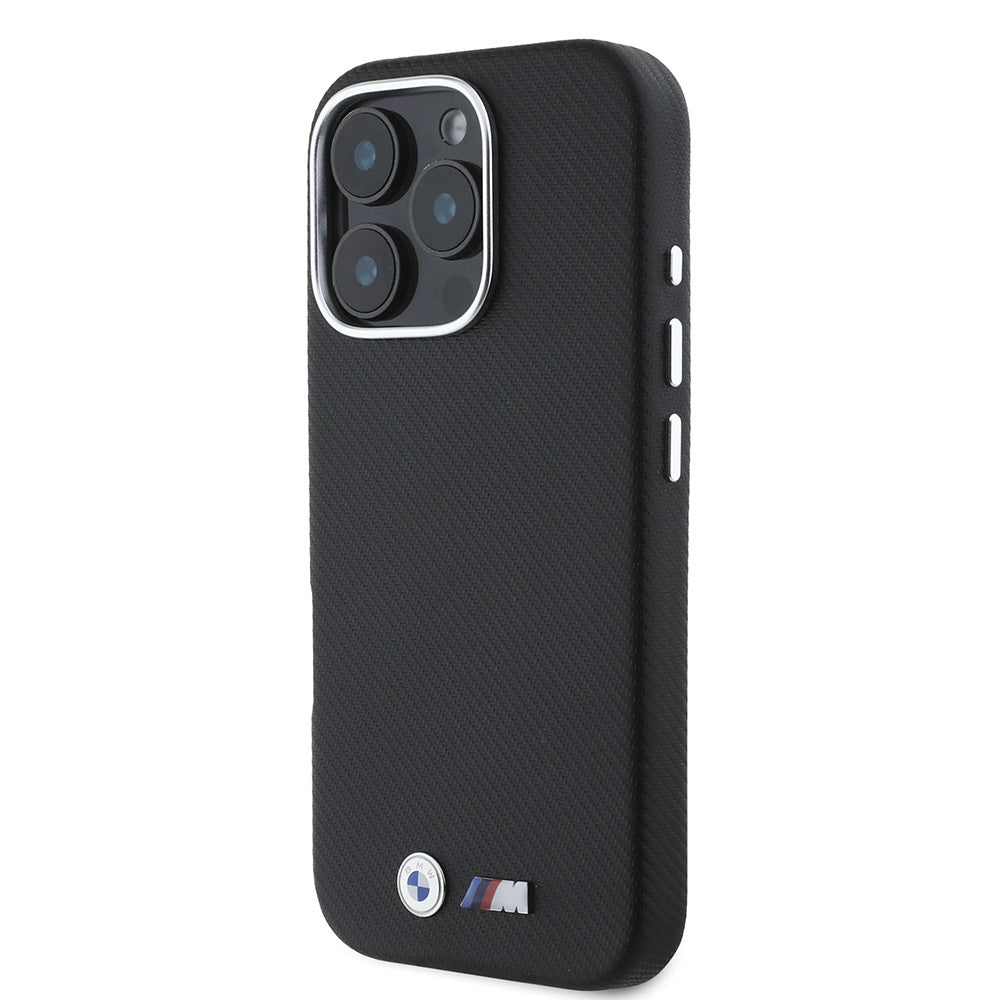 BMW iPhone 16 Pro Orjinal Lisanslı Tam Sarılmış Kevlar Tasarımlı Metal Logo Suni Deri Kılıf