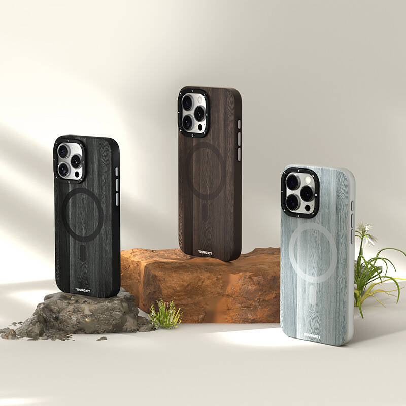 Magsafe Şarj Özellikli Sararmaya Dayanıklı Youngkit Wood Forest Serisi Siyah Kapak - enzaksesuar