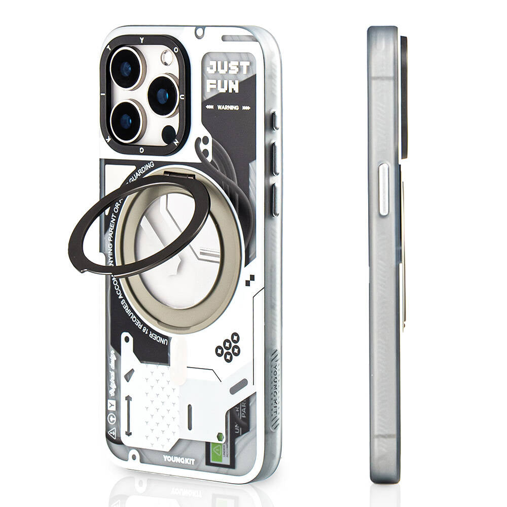 Magsafe Şarj Özellikli Youngkit 360° Standlı Starship Serisi Beyaz Kapak - enzaksesuar