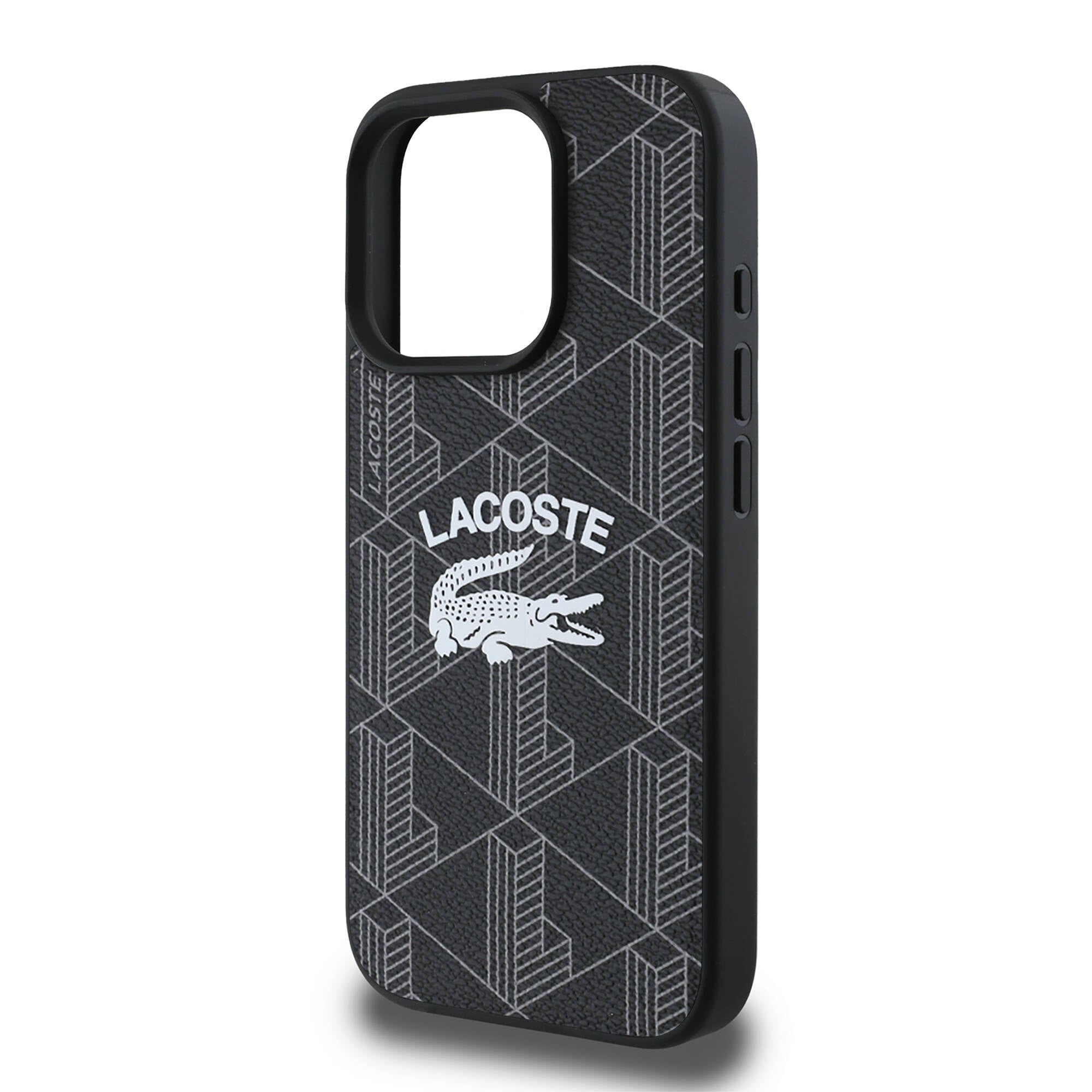 LACOSTE iPhone 16 Pro Max Orjinal Lisanslı Magsafe Şarj Özellikli Mono Vintage Logo Siyah Kılıf