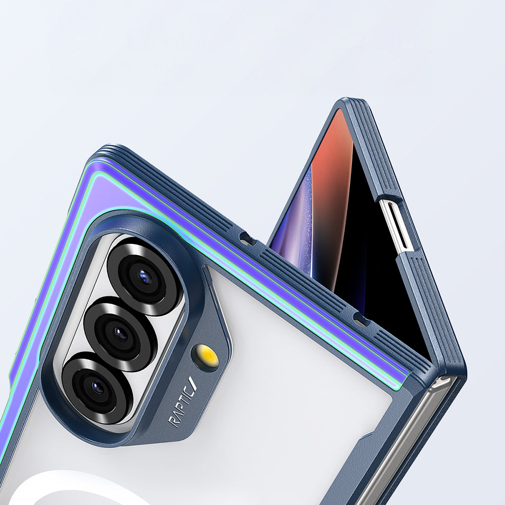 Galaxy Z Fold 7 Kılıf M-safe Şarj Özellikli Airbagli Raptic Shield Serisi Şeffaf Arka Yüzey Kapak Mavi