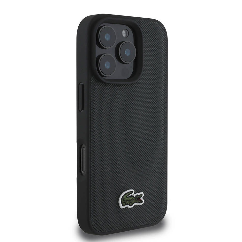 LACOSTE iPhone 16 Pro Max Orjinal Lisanslı PU Pike Desenli Arka Yüzey İkonik Timsah Dokuma Logolu Koyu Yeşil Kılıf