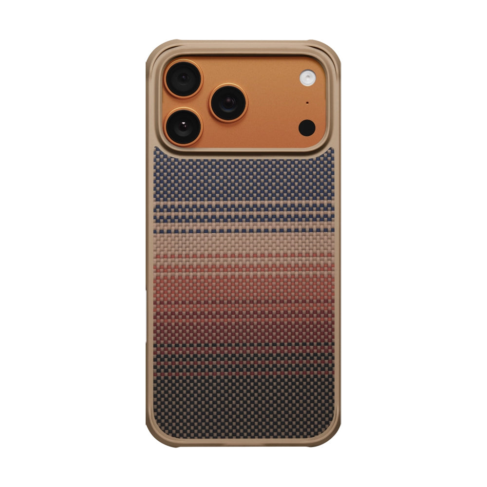 Apple iPhone 17 Pro Kılıf M-safe Şarj Özellikli Pitaka Tactile Woven Sunset-Moonrise Aramid Pro Guard Serisi Kapak Kahverengi