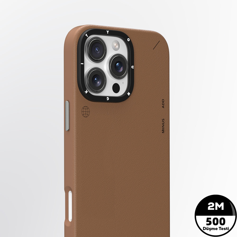 YOUNGKIT iPhone 16 Pro Max Magsafe Şarj Özellikli Basit Mat Deri Desenli Tech Fashion Serisi Kahverengi Kılıf