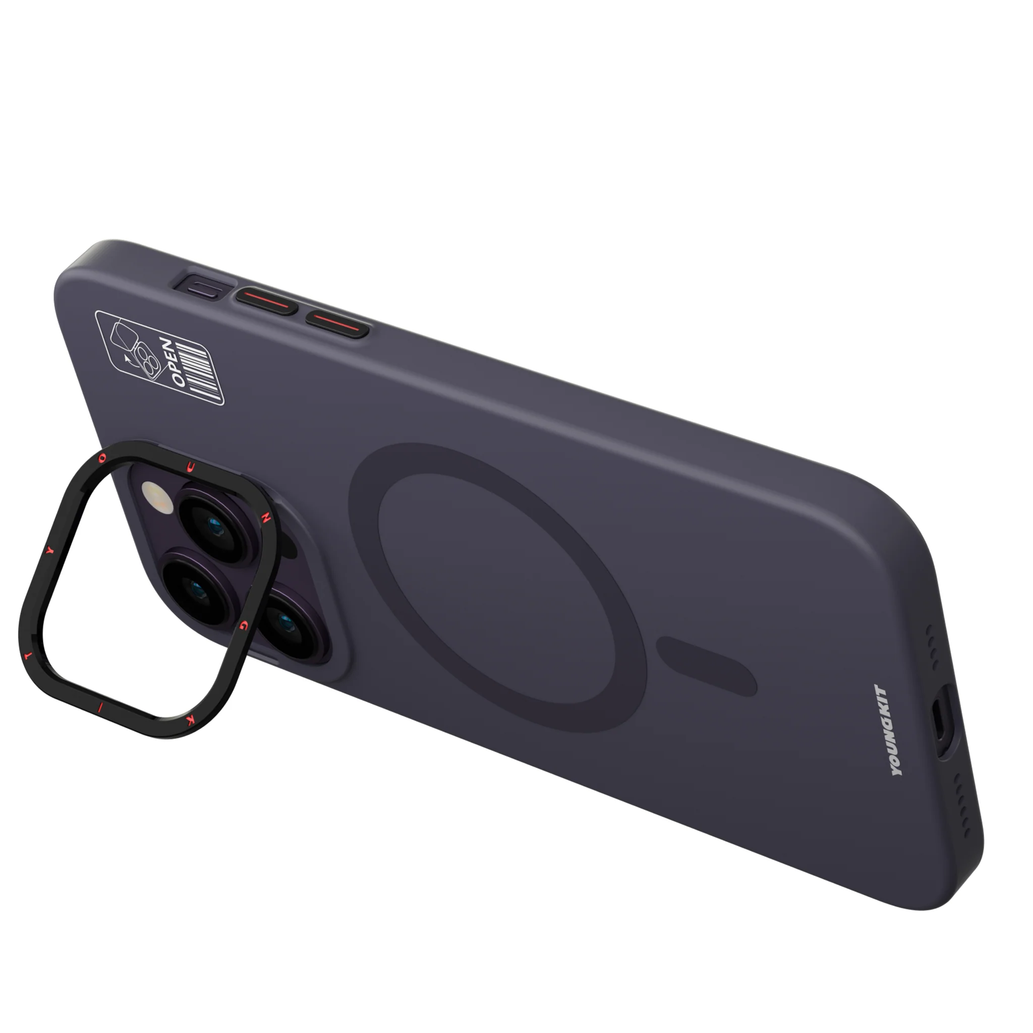 YOUNGKIT iPhone 14 Pro Standlı Hermit Bracket Serisi Mor Kılıf