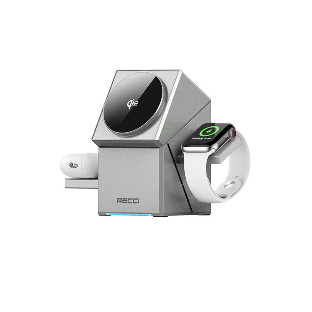 RECCİ Geometry Serisi Qi2 Şarj Teknolojili Rubik Küp Ambiyans Işıklı Telefon & Akıllı Saat & Kulaklık 15W 3in1 Kablosuz Şarj Standı
