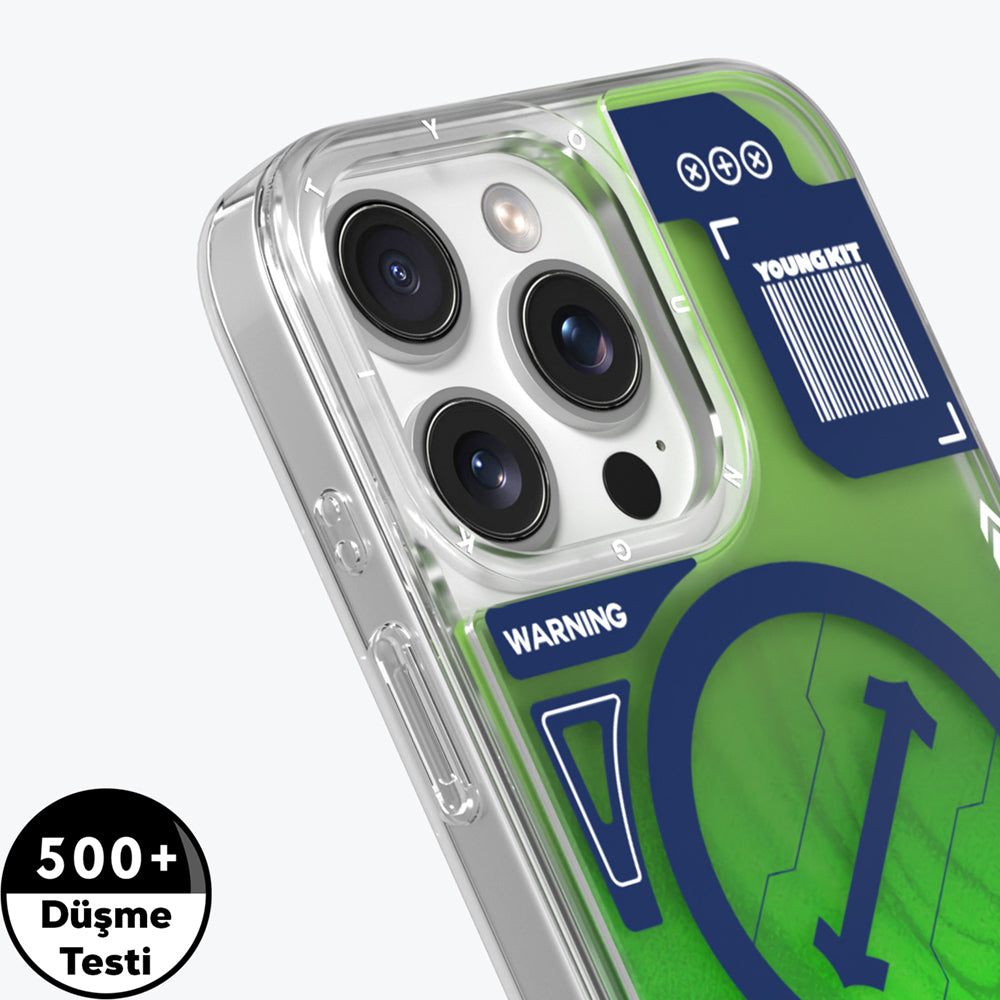 YOUNGKİT iPhone 16 Pro Max Magsafe Şarj Özellikli Parlak Kumlu Sıvılı Tasarımlı Galaxy Fantasy Serisi Yeşil Kılıf