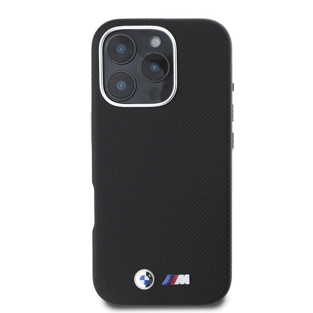 BMW iPhone 16 Pro Orjinal Lisanslı Tam Sarılmış Kevlar Tasarımlı Metal Logo Suni Deri Kılıf