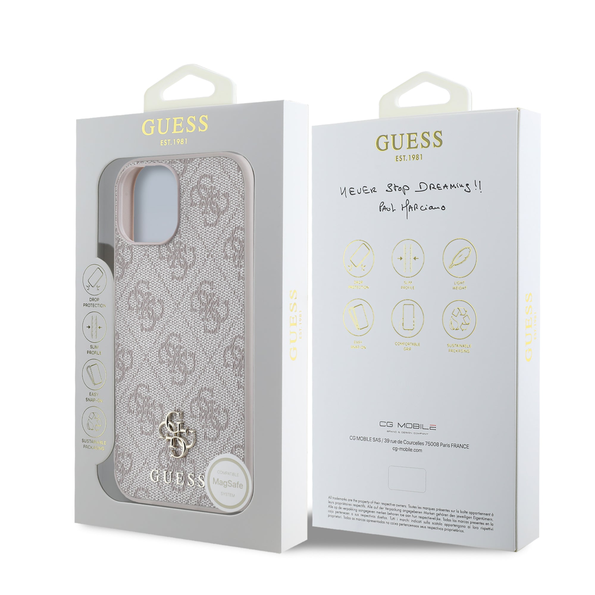 GUESS iPhone 14 Orjinal Lisanslı Magsafe Şarj Özellikli Small 4G Classic Pembe Kılıf