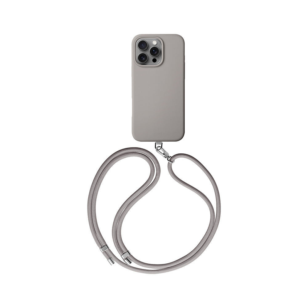 COEHL iPhone 16 Pro Magsafe Şarj Özellikli Soft Arka Yüzey Askı İpli Creme Gri Kılıf