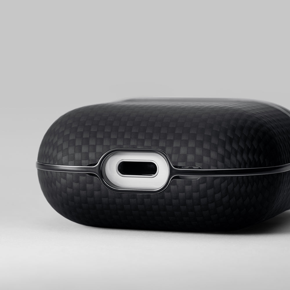 Apple Airpods 4 Kılıf 1500D Aramid Fiber Pitaka Ultra-Slim Classic Serisi Black-Grey Twill Kapak